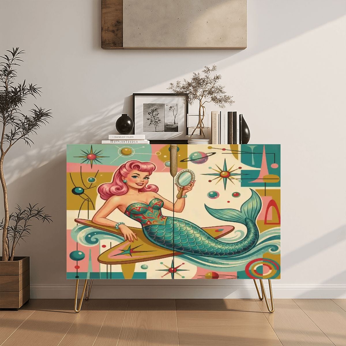 Kate McEnroe New York Kitschy 1950s Retro Mermaid Atomic Starburst Storage CabinetStorage CabinetslmBTwYt9tV