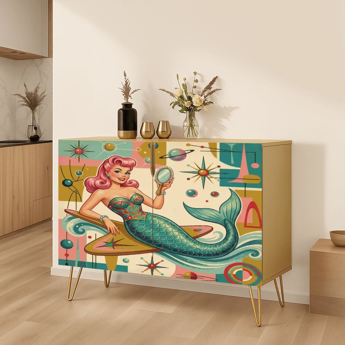 Kate McEnroe New York Kitschy 1950s Retro Mermaid Atomic Starburst Storage CabinetStorage CabinetslmBTwYt9tV