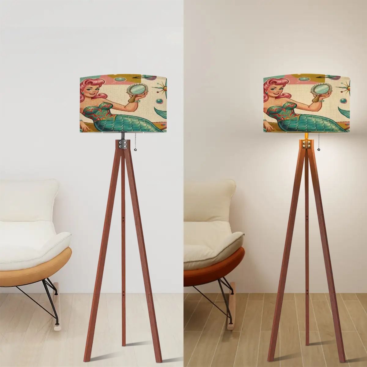 Kate McEnroe New York Kitschy 1950s Retro Mermaid Atomic Starburst Tripod Floor LampTripod Floor Lampsj5o3OLJUAq