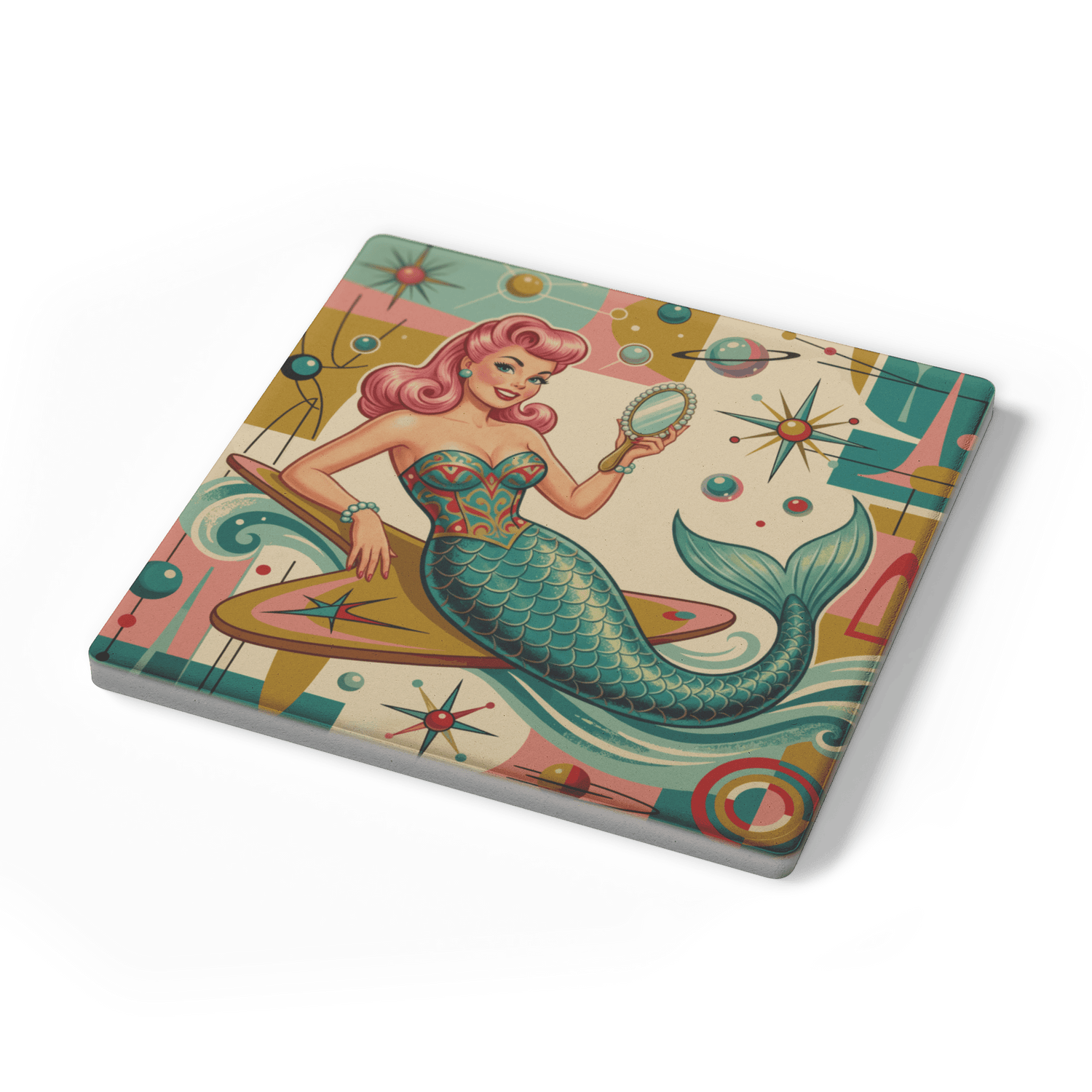 Kate McEnroe New York Kitschy 1950s Retro Mermaid Coasters, Atomic Starburst BarwareCoasters7021