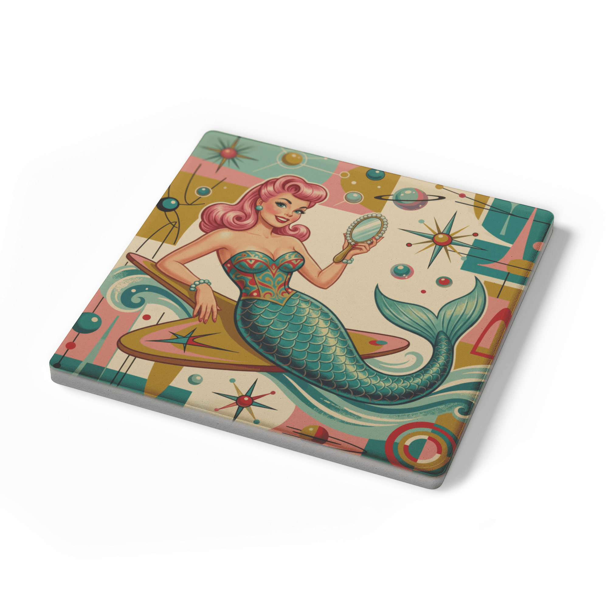 Kate McEnroe New York Kitschy 1950s Retro Mermaid Coasters, Atomic Starburst BarwareCoasters7021