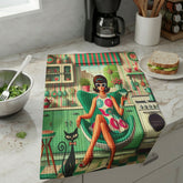Kate McEnroe New York Kitschy 1960s Mod Girl Kitchen Towel, Atomic Cat Waffle Weave MCMKitchen Towels16191884101030124552
