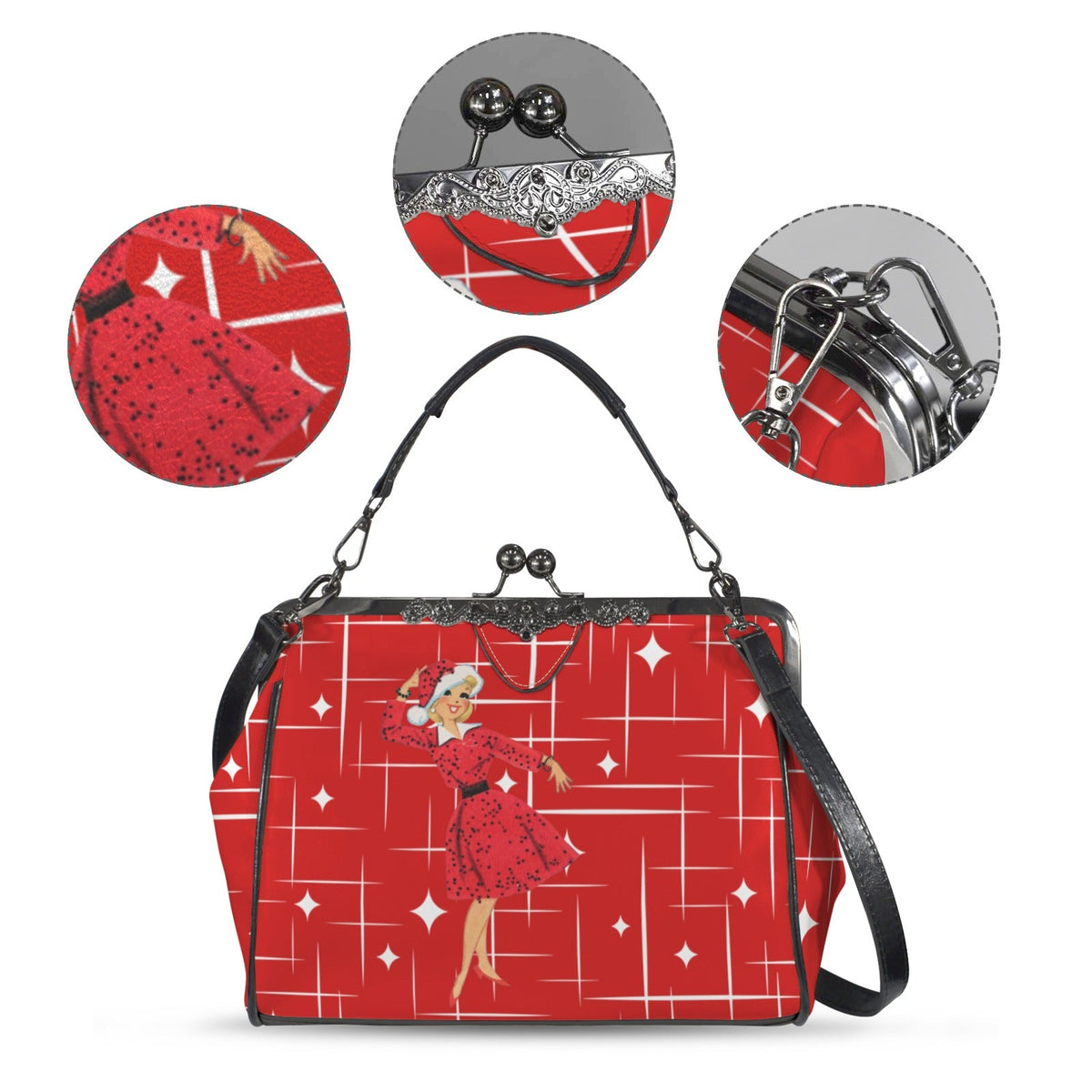 Kate McEnroe New York Kitschy 50s Christmas Pinup Mid Century Modern Kiss Lock Crossbody bagCrossbody BagsD3476212