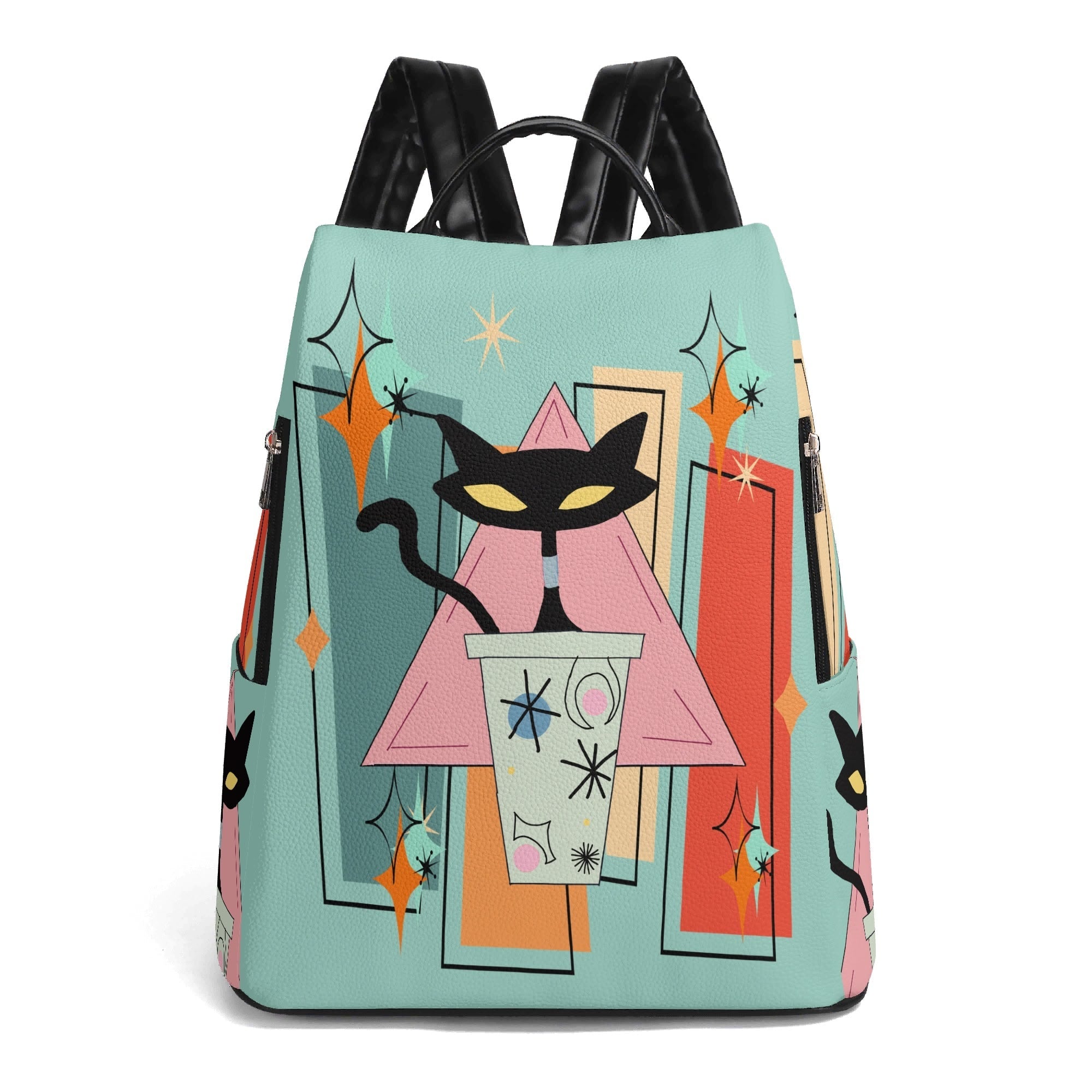 Kate McEnroe New York Kitschy Atomic Cat Backpack, Mid Century Modern Travel CarryallBackpacksN2M56QVN-1
