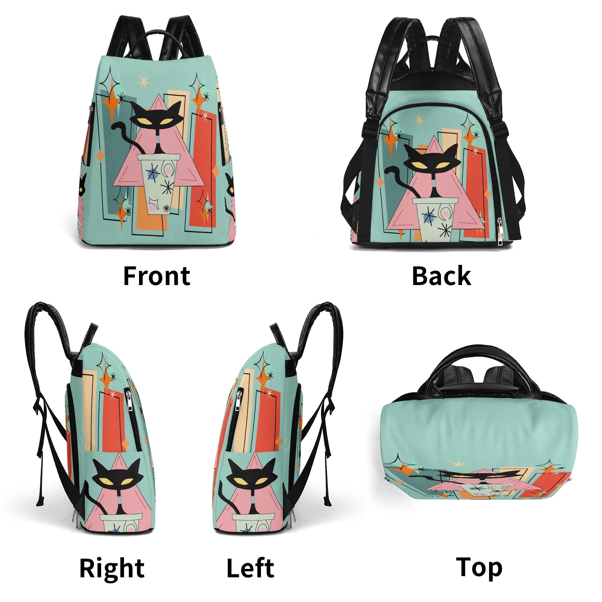 Kate McEnroe New York Kitschy Atomic Cat Backpack, Mid Century Modern Travel CarryallBackpacksN2M56QVN-1