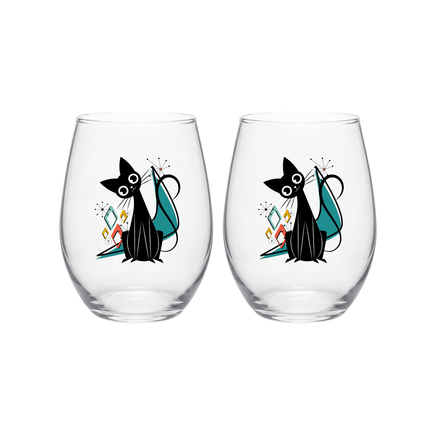 Kate McEnroe New York Kitschy Atomic Cat Boomerang Starburst Wine GlassWine Glasses18934908465852436384