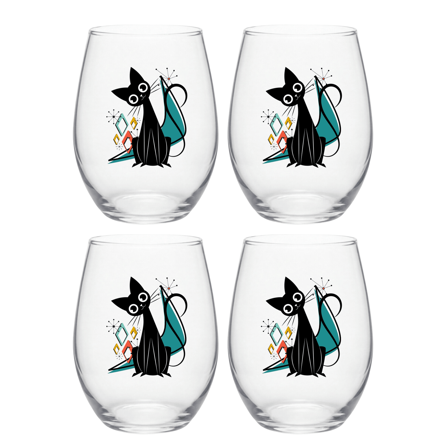 Kate McEnroe New York Kitschy Atomic Cat Boomerang Starburst Wine GlassWine Glasses18934908465852436384