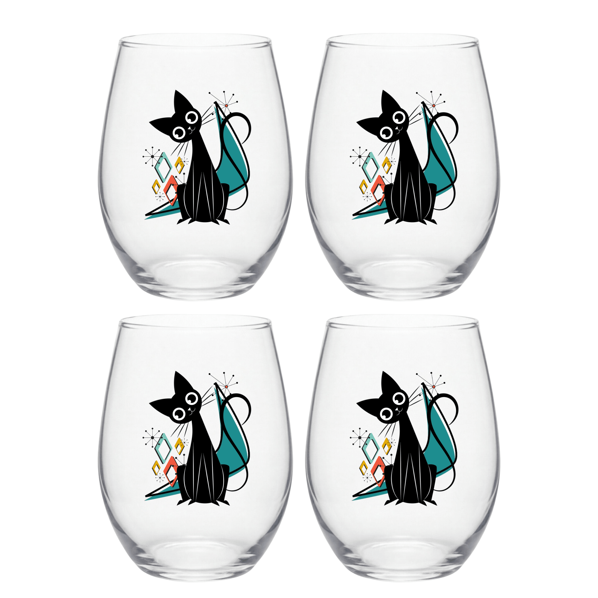 Kate McEnroe New York Kitschy Atomic Cat Boomerang Starburst Wine GlassWine Glasses18934908465852436384