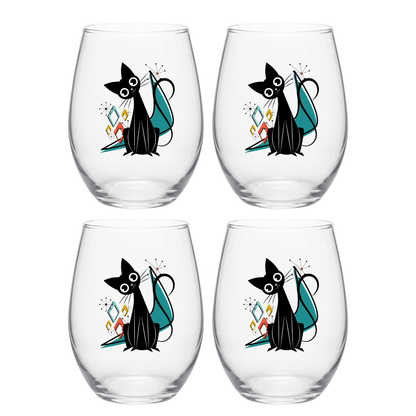 Kate McEnroe New York Kitschy Atomic Cat Boomerang Starburst Wine GlassWine Glasses18934908465852436384