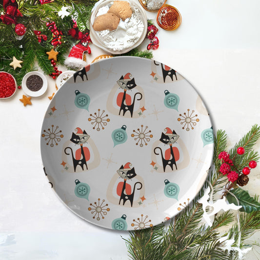 teelaunch Kitschy Atomic Cat Christmas Plate Kitchenware