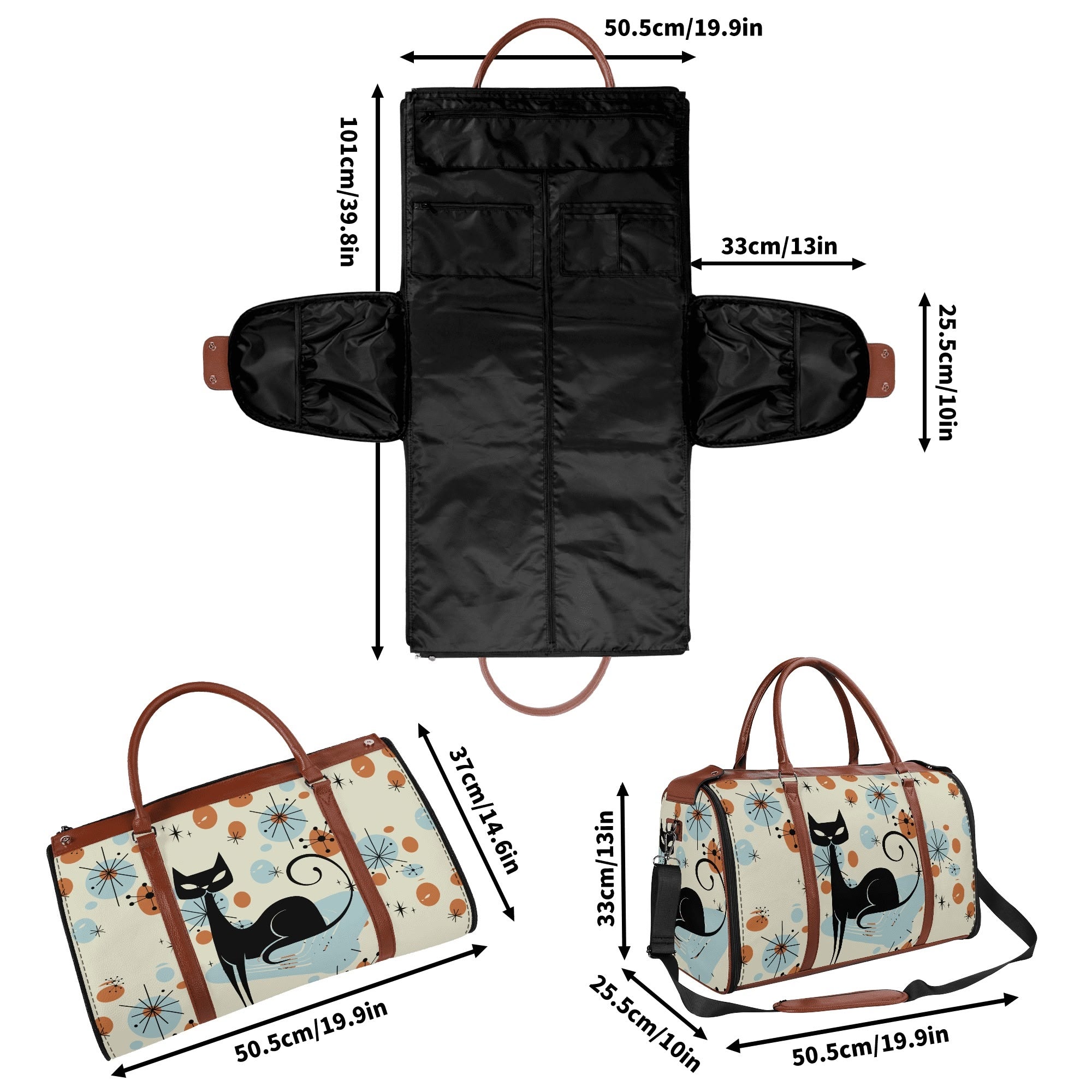 Kate McEnroe New York Kitschy Atomic Cat Duffel Bag, Mid Century Modern Sexton Cat Weekender, Retro Kitsch Carry - OnDuffel BagsWX12GR5W - 1