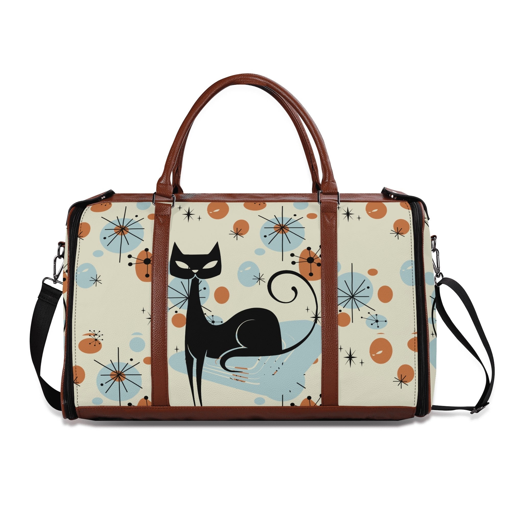 Kate McEnroe New York Kitschy Atomic Cat Duffel Bag, Mid Century Modern Sexton Cat Weekender, Retro Kitsch Carry - OnDuffel BagsWX12GR5W - 1