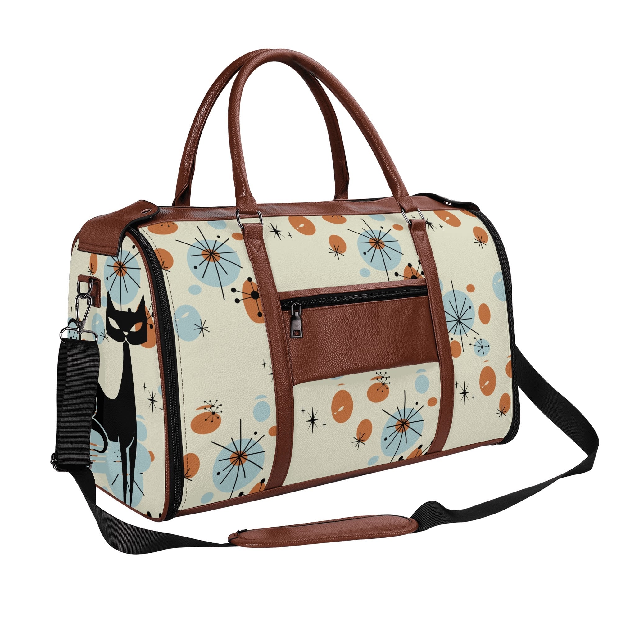 Kate McEnroe New York Kitschy Atomic Cat Duffel Bag, Mid Century Modern Sexton Cat Weekender, Retro Kitsch Carry - OnDuffel BagsWX12GR5W - 1