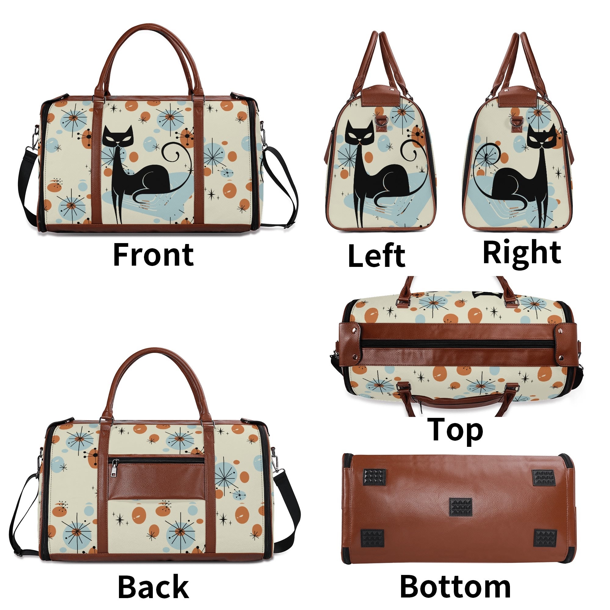 Kate McEnroe New York Kitschy Atomic Cat Duffel Bag, Mid Century Modern Sexton Cat Weekender, Retro Kitsch Carry - OnDuffel BagsWX12GR5W - 1