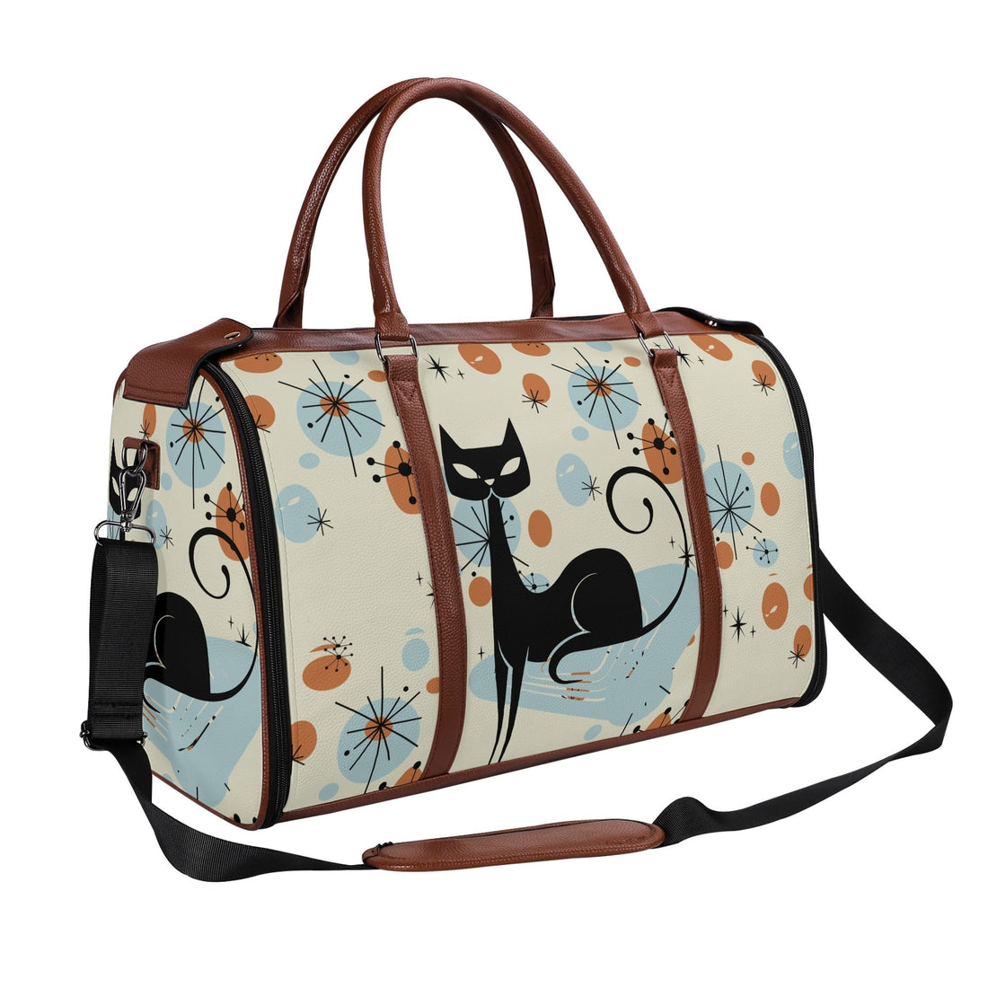 Kate McEnroe New York Kitschy Atomic Cat Duffel Bag, Mid Century Modern Sexton Cat Weekender, Retro Kitsch Carry - OnDuffel BagsWX12GR5W - 1
