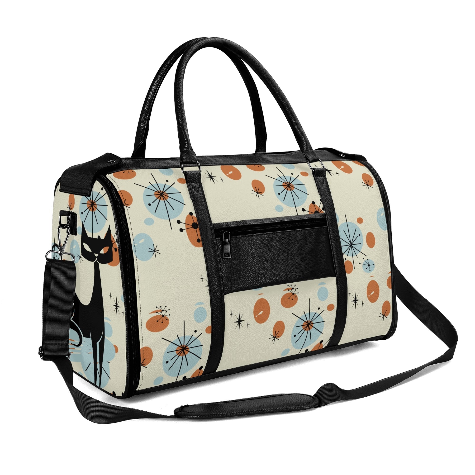 Kate McEnroe New York Kitschy Atomic Cat Duffel Bag, Mid Century Modern Sexton Cat Weekender, Retro Kitsch Carry - OnDuffel BagsWX12GR5W - 2