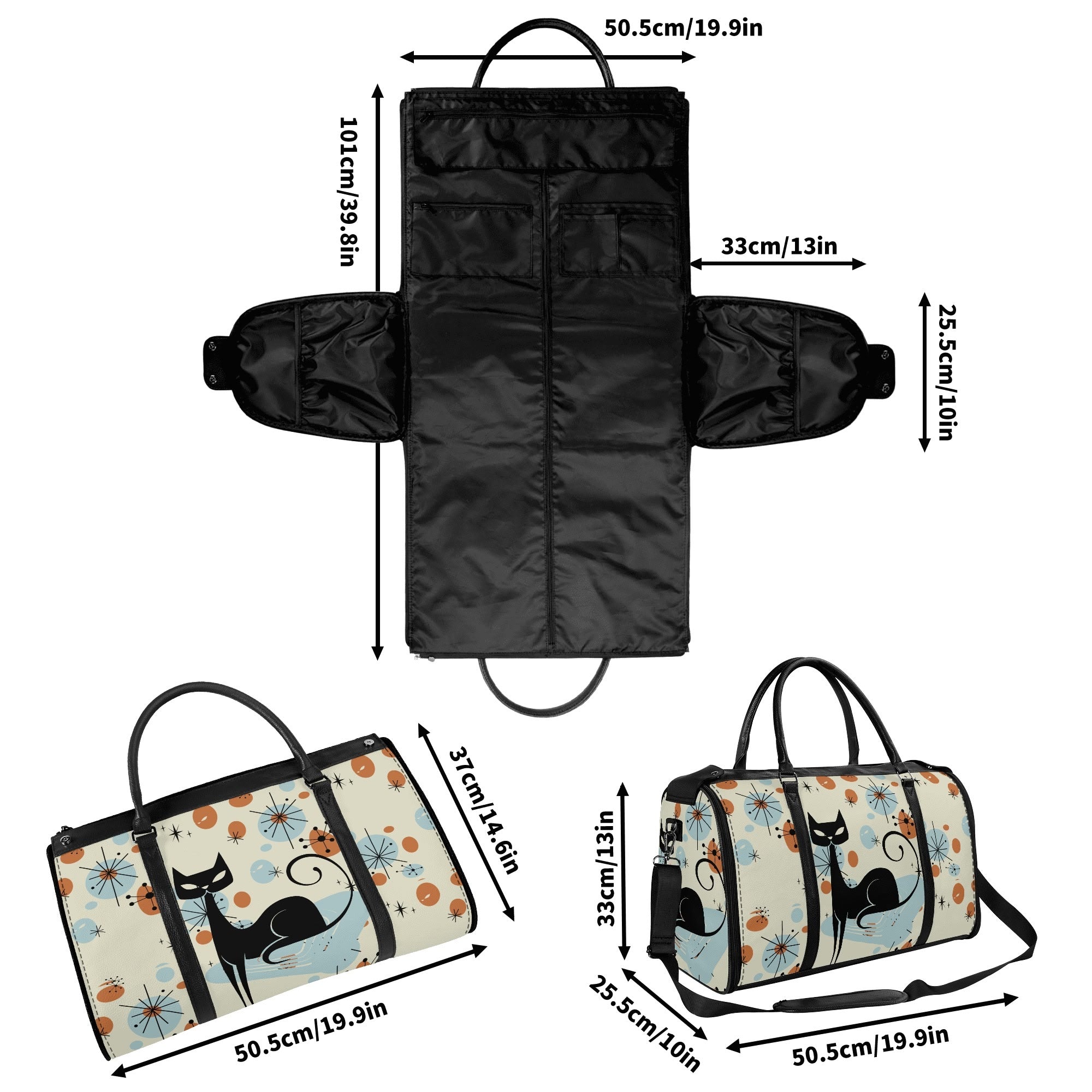 Kate McEnroe New York Kitschy Atomic Cat Duffel Bag, Mid Century Modern Sexton Cat Weekender, Retro Kitsch Carry - OnDuffel BagsWX12GR5W - 2