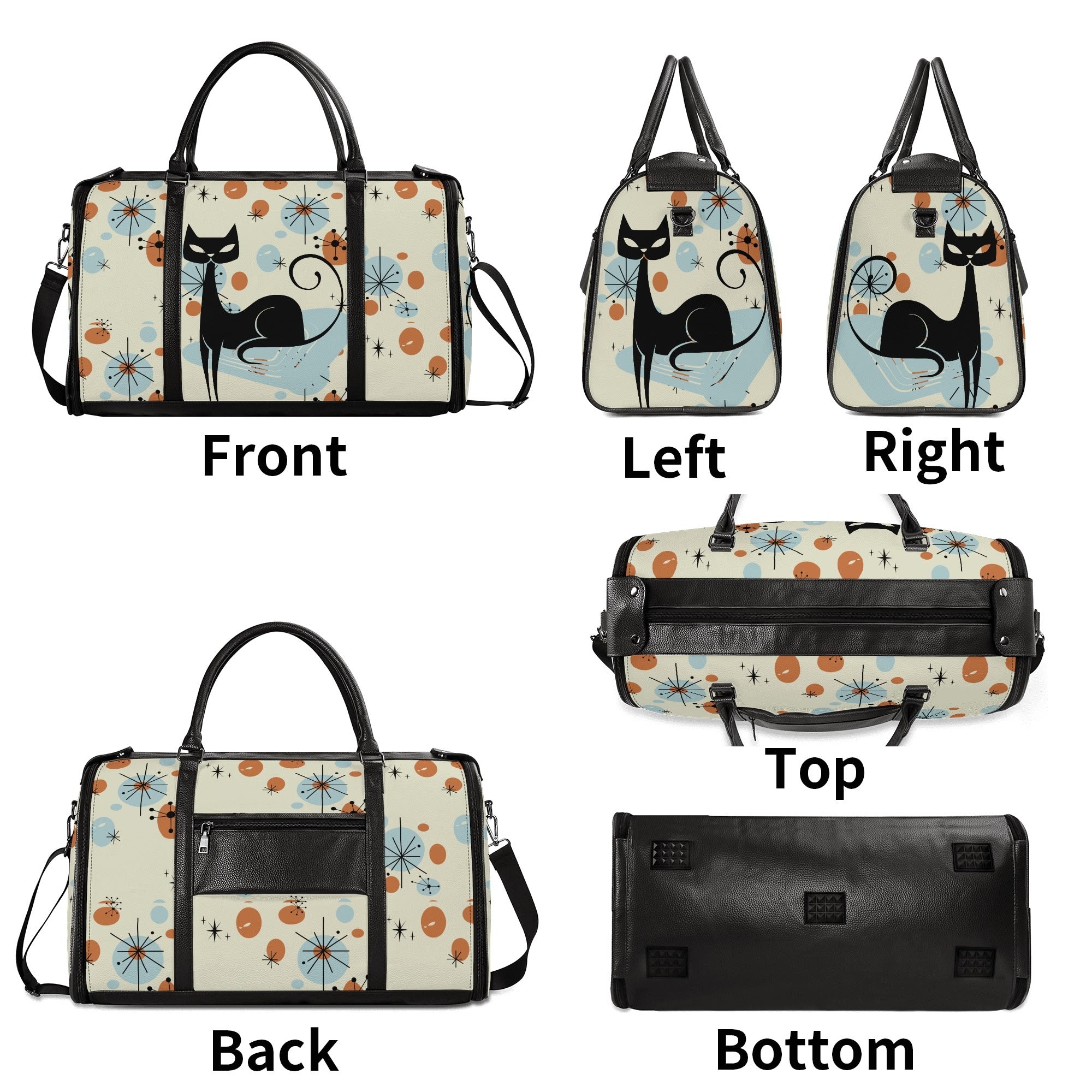 Kate McEnroe New York Kitschy Atomic Cat Duffel Bag, Mid Century Modern Sexton Cat Weekender, Retro Kitsch Carry - OnDuffel BagsWX12GR5W - 2