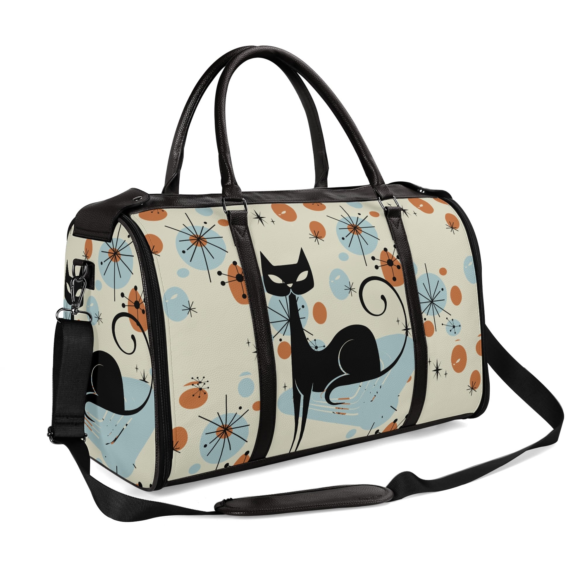 Kate McEnroe New York Kitschy Atomic Cat Duffel Bag, Mid Century Modern Sexton Cat Weekender, Retro Kitsch Carry - OnDuffel BagsWX12GR5W - 2