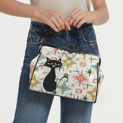Kate McEnroe New York Kitschy Atomic Cat Kiss Lock Handbag, Retro MCM Crossbody PurseCrossbody BagsD3323102
