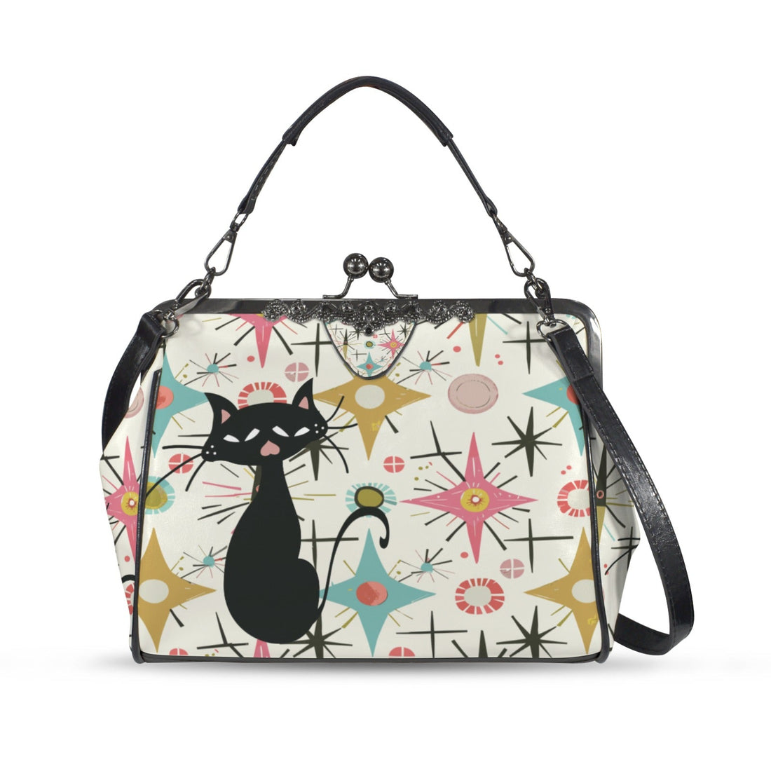 Kate McEnroe New York Kitschy Atomic Cat Kiss Lock Handbag, Retro MCM Crossbody PurseCrossbody BagsD3323102