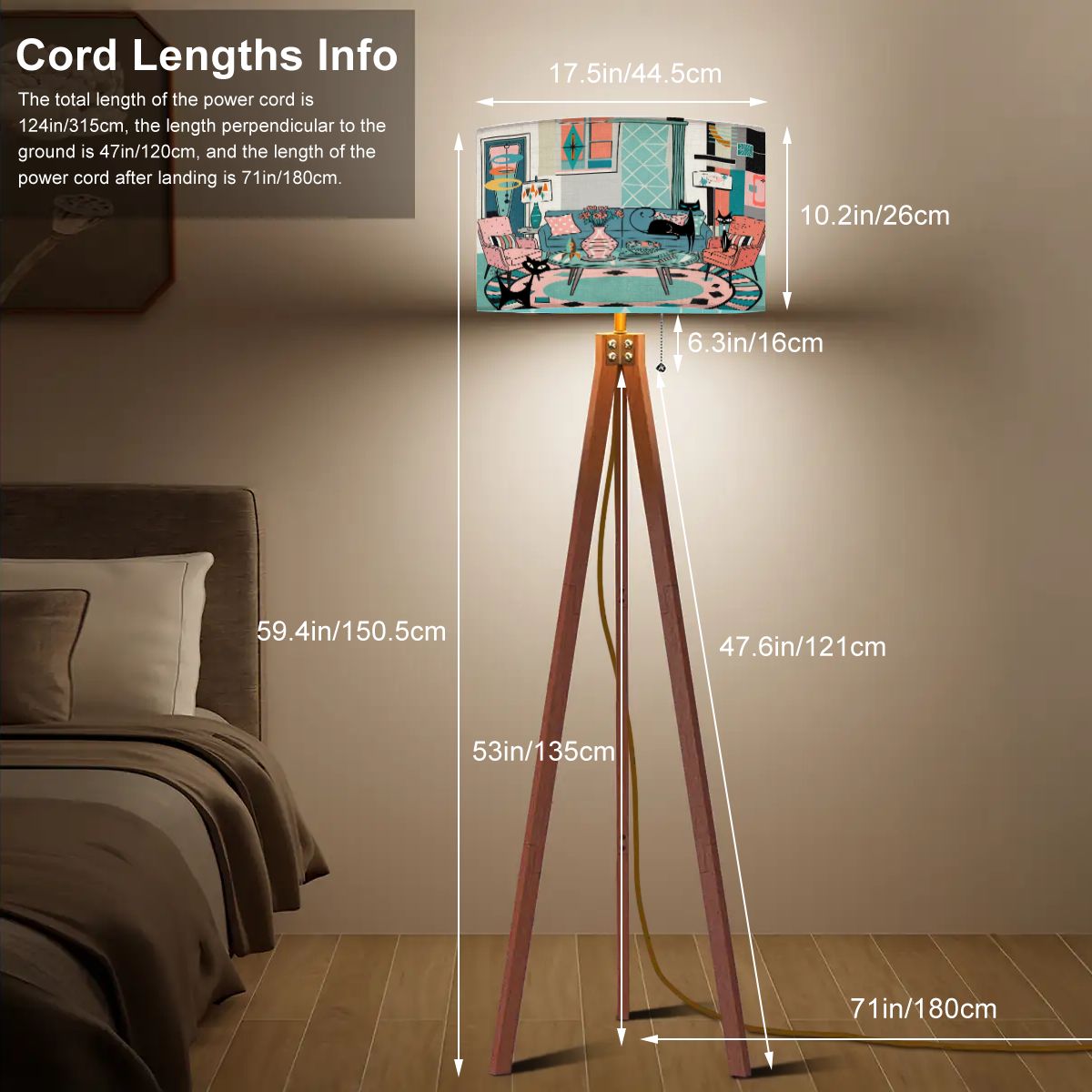Kate McEnroe New York Kitschy Atomic Cat Lounge Scene Tripod Lamp, Mid Century Modern Floor LightFloor LampsL9oZb4O6V8