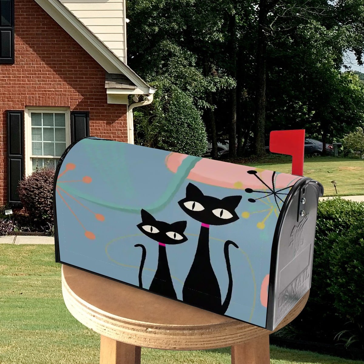 Kate McEnroe New York Kitschy Atomic Cat Mid Century Modern Magnetic Mailbox CoverGarden DecorXVbGz7zjmI
