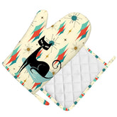 Kate McEnroe New York Kitschy Atomic Cat Right Hand Oven Mitt Set, MCM Kitchen DecorOven Mitts & Pot Holder SetJk1tSBtUPI