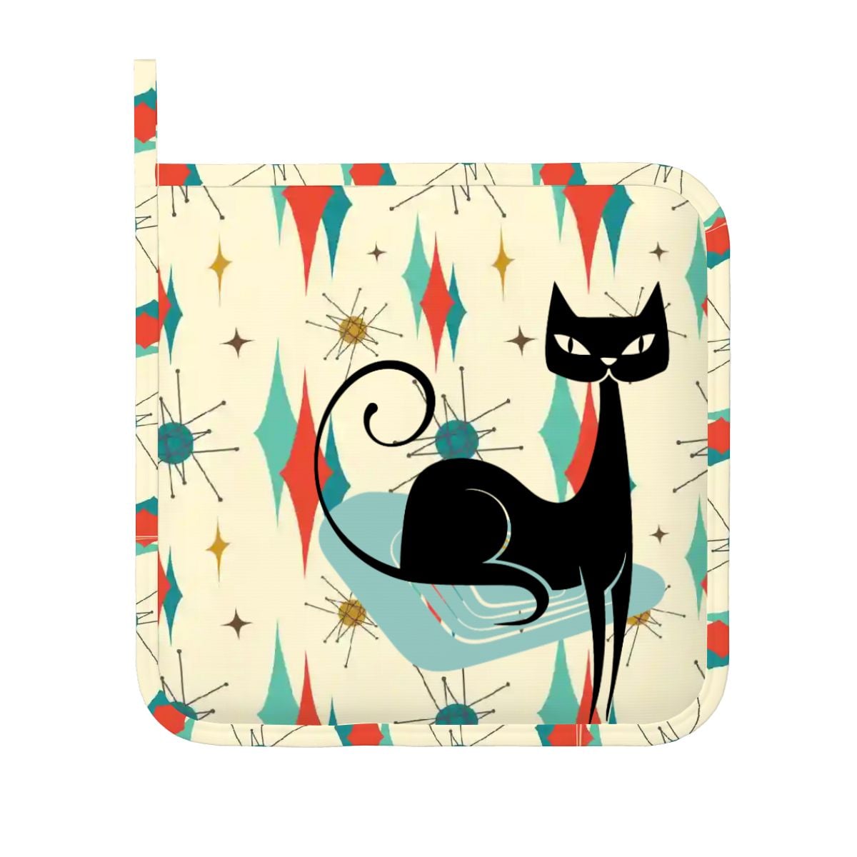 Kate McEnroe New York Kitschy Atomic Cat Right Hand Oven Mitt Set, MCM Kitchen DecorOven Mitts &amp; Pot Holder SetJk1tSBtUPI