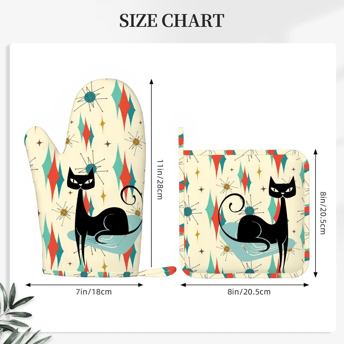 Kate McEnroe New York Kitschy Atomic Cat Right Hand Oven Mitt Set, MCM Kitchen DecorOven Mitts &amp; Pot Holder SetJk1tSBtUPI