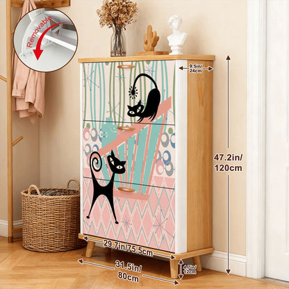 Kate McEnroe New York Kitschy Atomic Cat Shoe Cabinet, Mid Century Modern Retro Organizer, Pink Teal Black MCM StorageShoe StoragejfQTLH0mmc