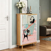 Kate McEnroe New York Kitschy Atomic Cat Shoe Cabinet, Mid Century Modern Retro Organizer, Pink Teal Black MCM StorageShoe StoragejfQTLH0mmc