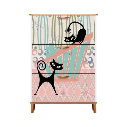 Kate McEnroe New York Kitschy Atomic Cat Shoe Cabinet, Mid Century Modern Retro Organizer, Pink Teal Black MCM StorageShoe StoragejfQTLH0mmc