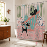 Kate McEnroe New York Kitschy Atomic Cat Shower Curtain, Retro 1950s MCM Bath DecorShower Curtains26175674228548713750