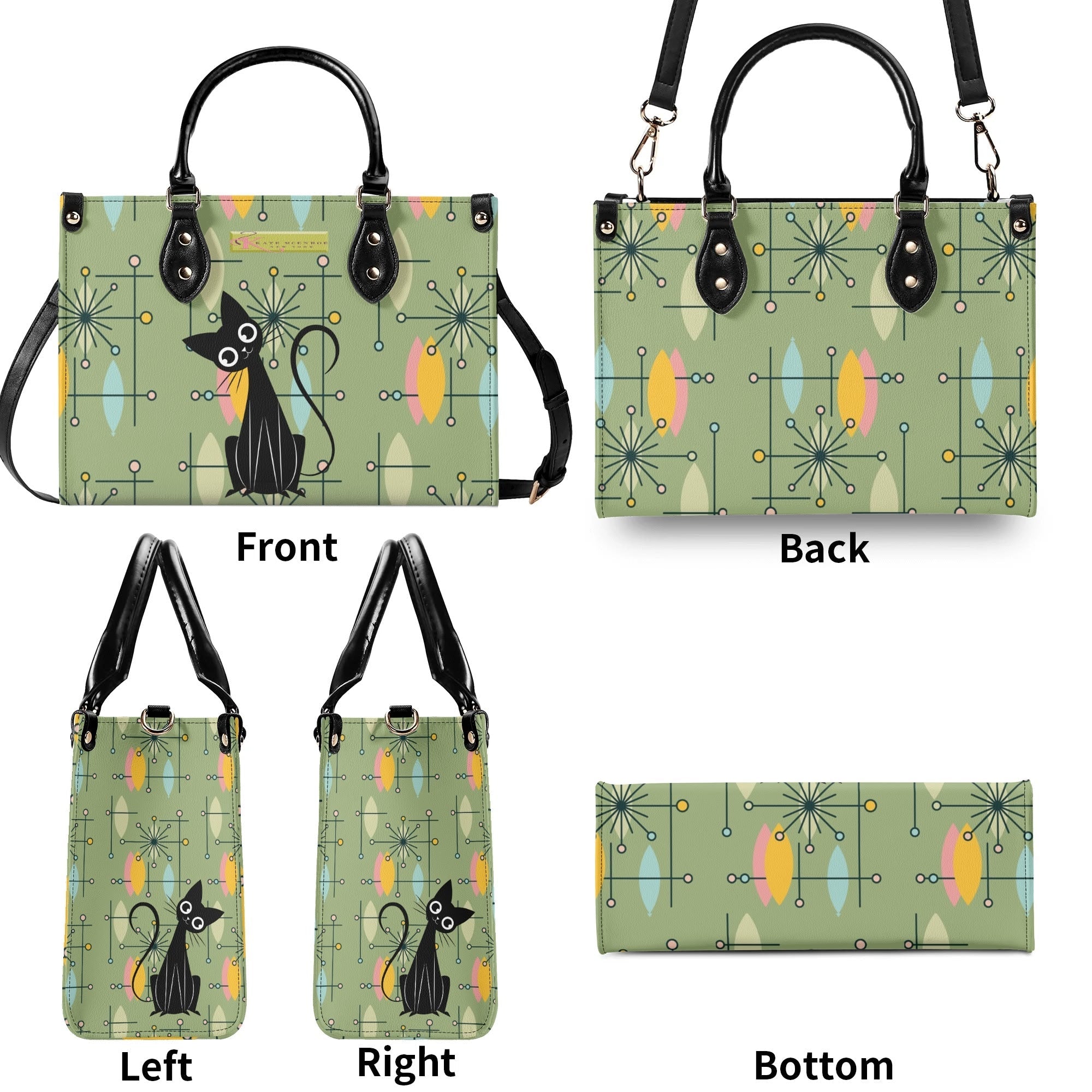 Kate McEnroe New York Kitschy Atomic Cat Starburst Mid Century Modern Retro SatchelHandbagsN67MMDXW-1