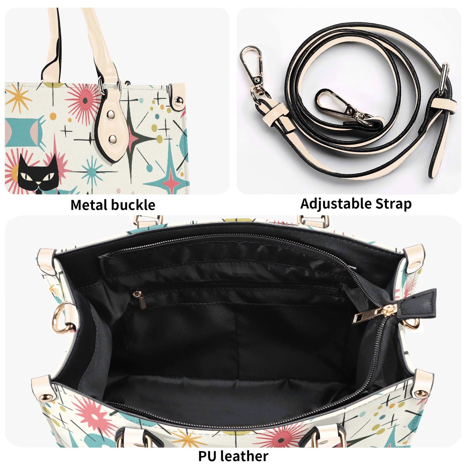 Kate McEnroe New York Kitschy Atomic Cat Starburst Satchel, Mid Century Modern HandbagHandbagsY5759KLW-1