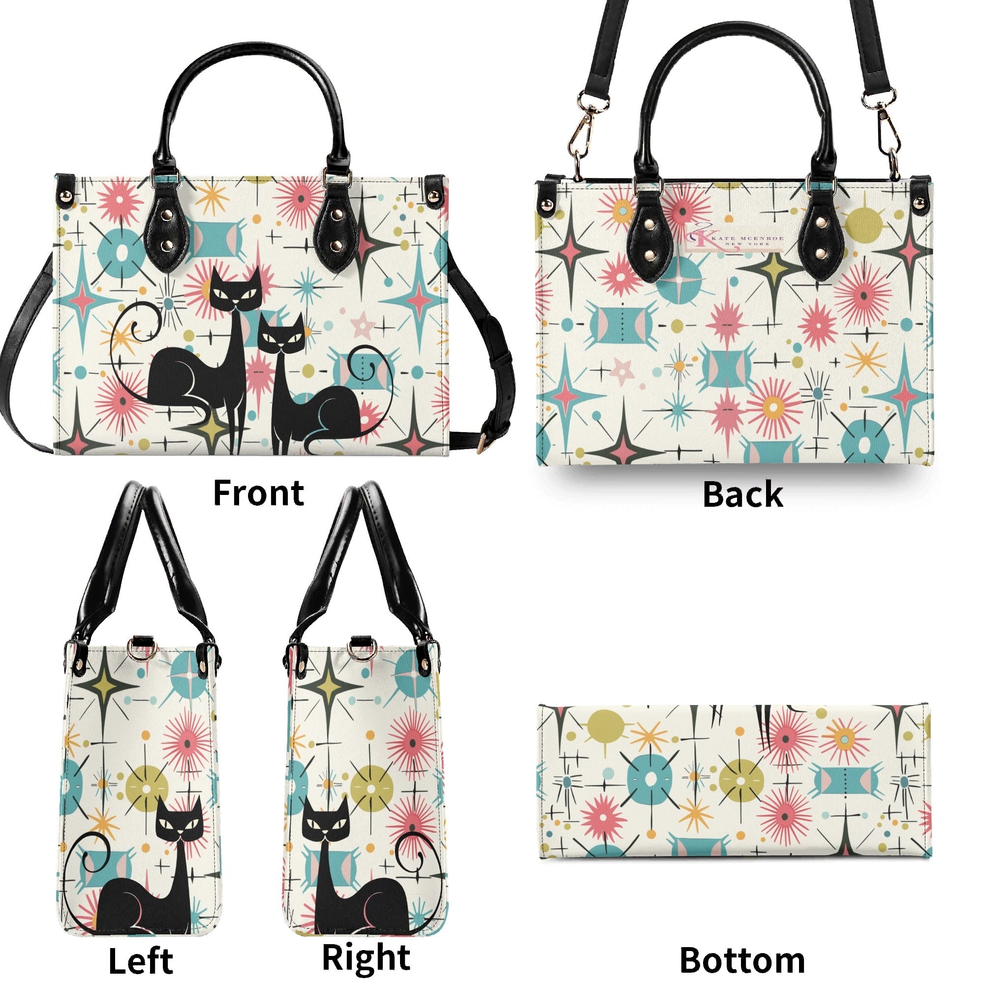 Kate McEnroe New York Kitschy Atomic Cat Starburst Satchel, Mid Century Modern HandbagHandbagsY5759KLW-1