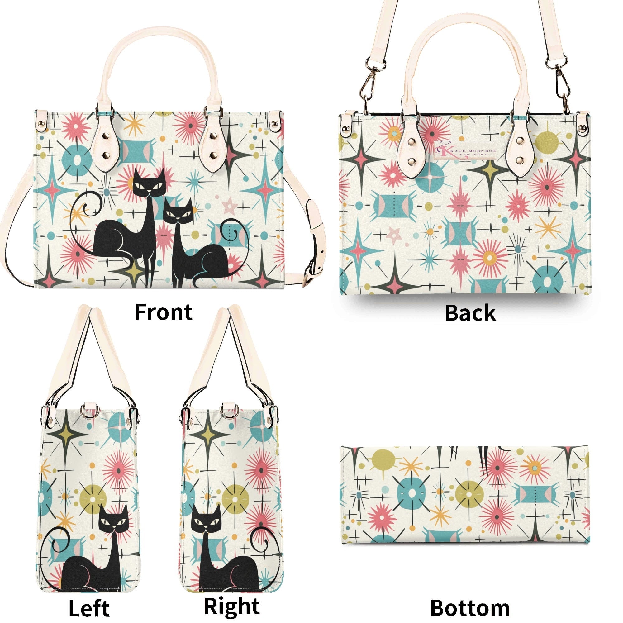 Kate McEnroe New York Kitschy Atomic Cat Starburst Satchel, Mid Century Modern HandbagHandbagsY5759KLW-4