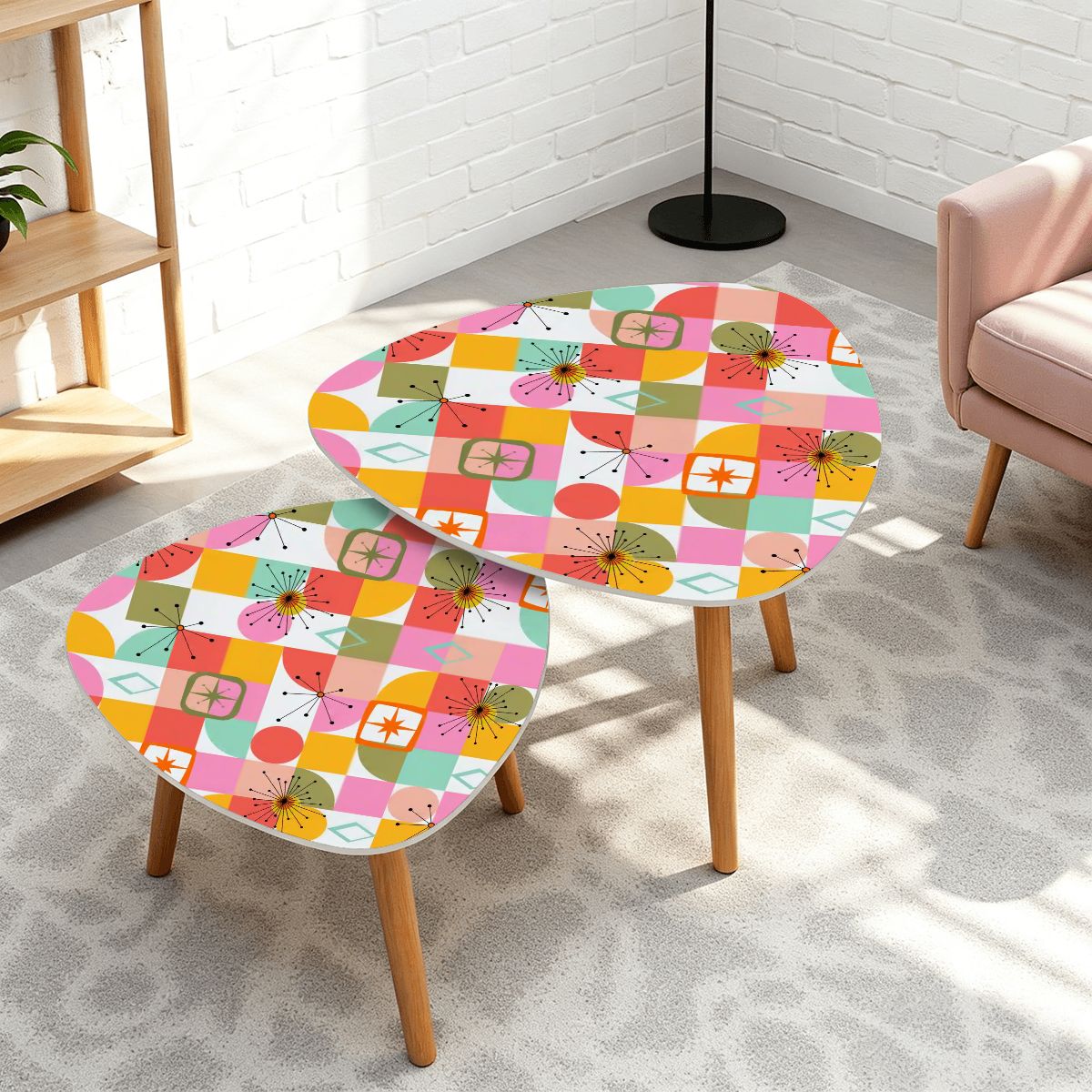 Kate McEnroe New York Kitschy Atomic Starburst Nesting Tables, Mid Century Modern MCM SetNesting TablesgajZd9BK3Y