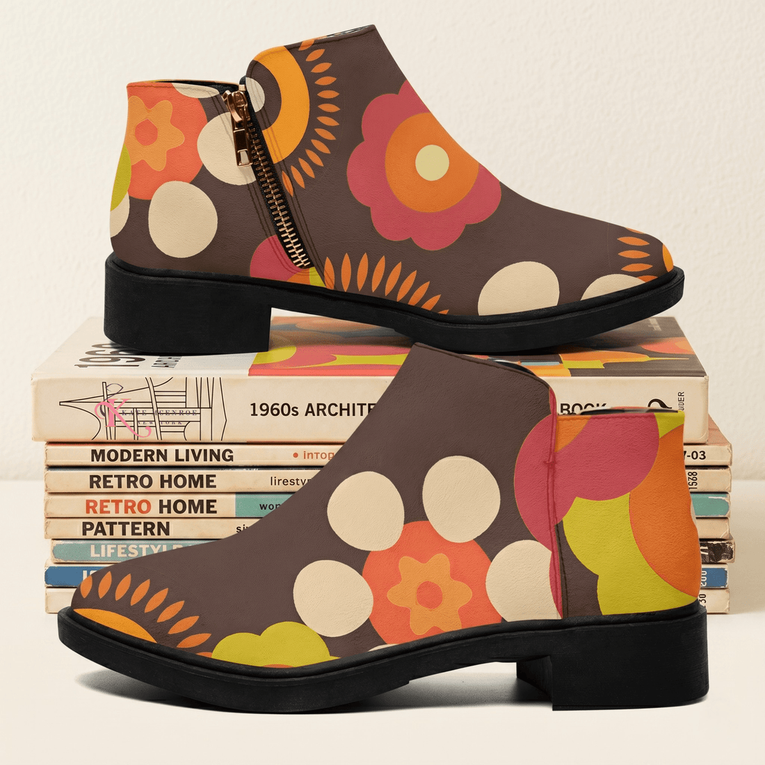 Kate McEnroe New York Kitschy Floral Ankle Boots, Groovy 70s Flower Power Women&