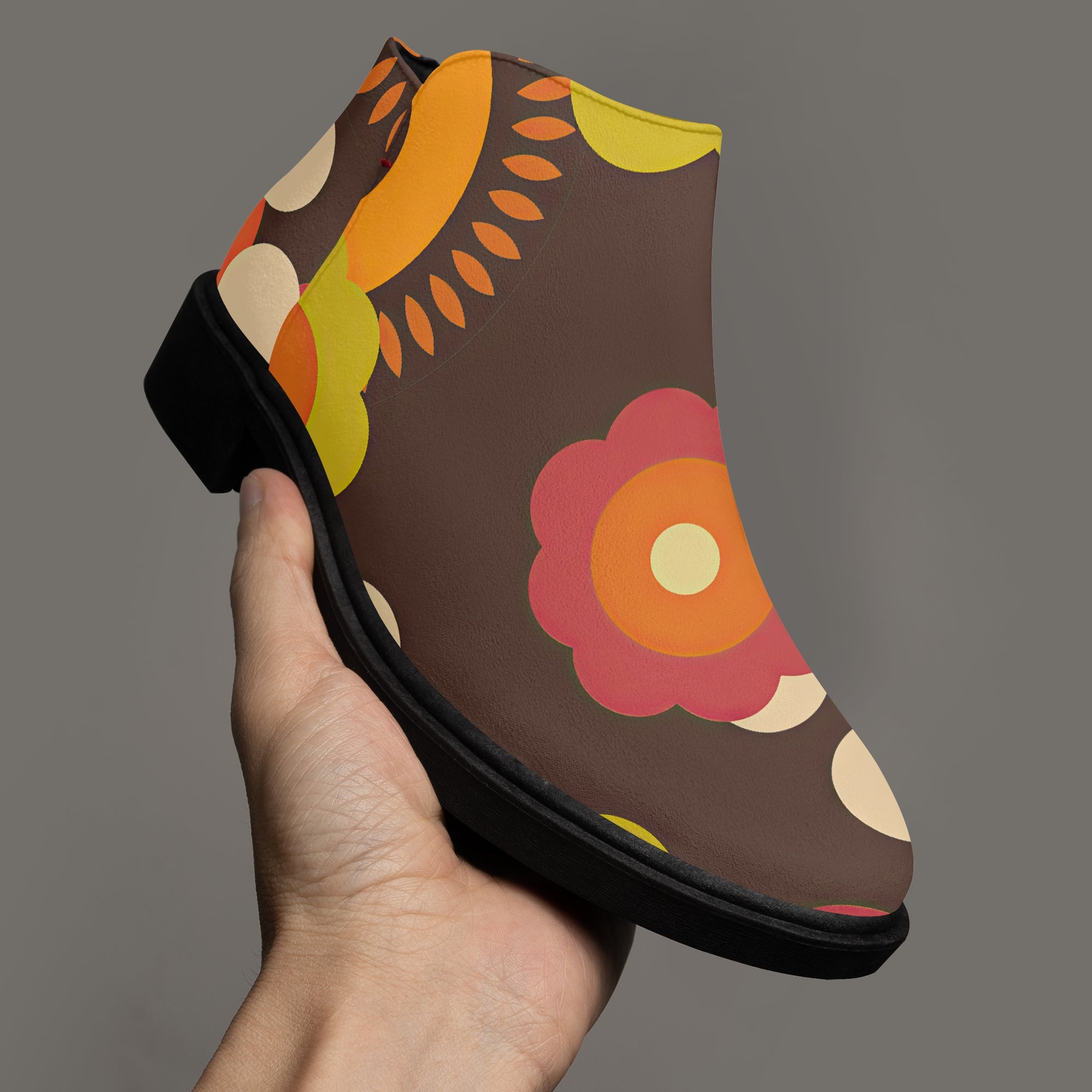 Kate McEnroe New York Kitschy Floral Ankle Boots, Groovy 70s Flower Power Women&