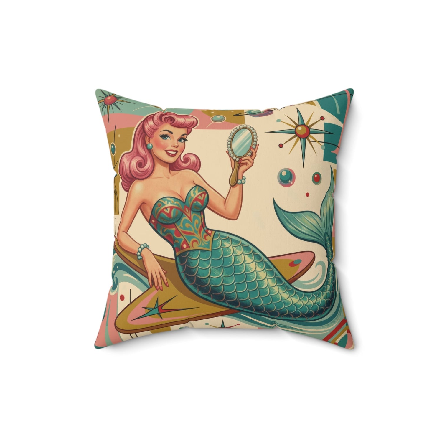 Kate McEnroe New York Kitschy Mermaid Retro Polka Dots Mid Century Modern Throw PillowThrow Pillows32285181844658160822