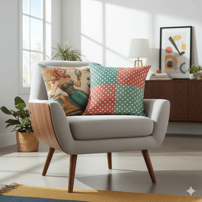 Kate McEnroe New York Kitschy Mermaid Retro Polka Dots Mid Century Modern Throw PillowThrow Pillows32285181844658160822