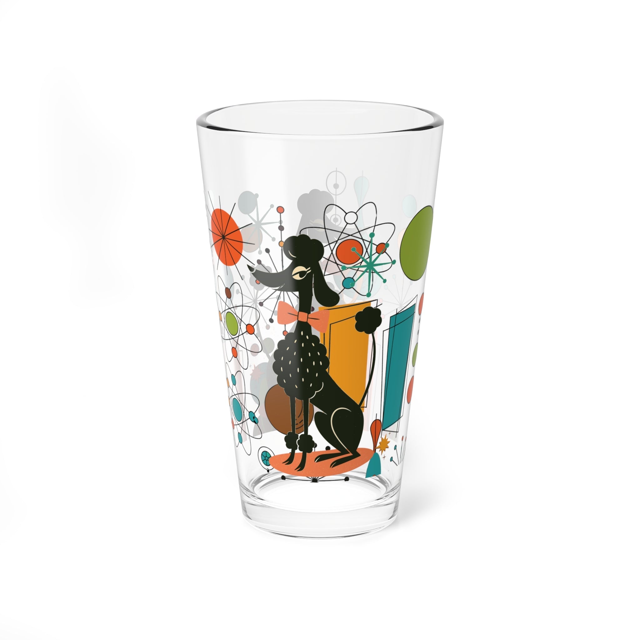 Kate McEnroe New York Kitschy Poodle Atomic Starburst Pint Glass, Mid Century Modern Mod Dog Barware, 50s Retro Cocktail Glass, MCM Orbit DrinkwarePint Glasses92250809554591021638