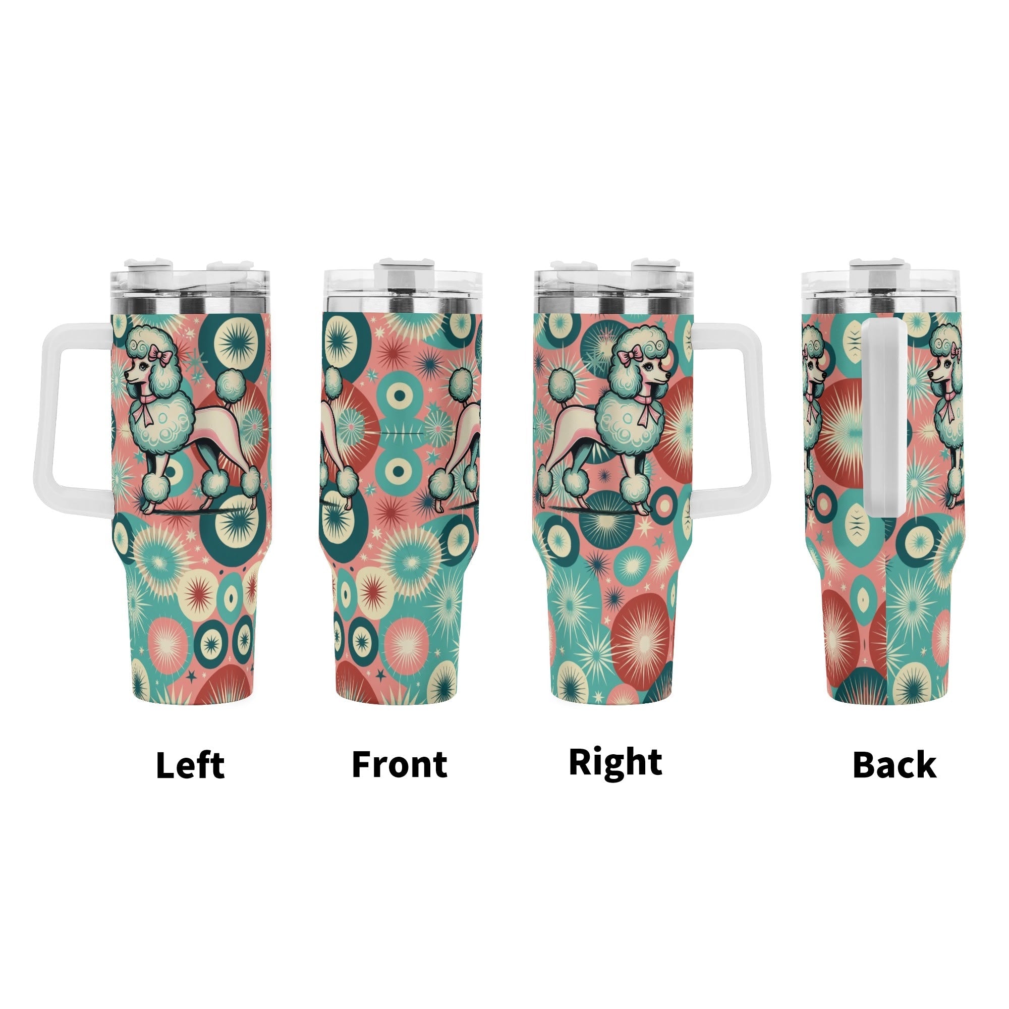 Kate McEnroe New York Kitschy Poodle Atomic Starburst Tumbler, Mid Century Modern Pink Teal Drinkware, Retro Travel MugTumblersW396OVMW - 1