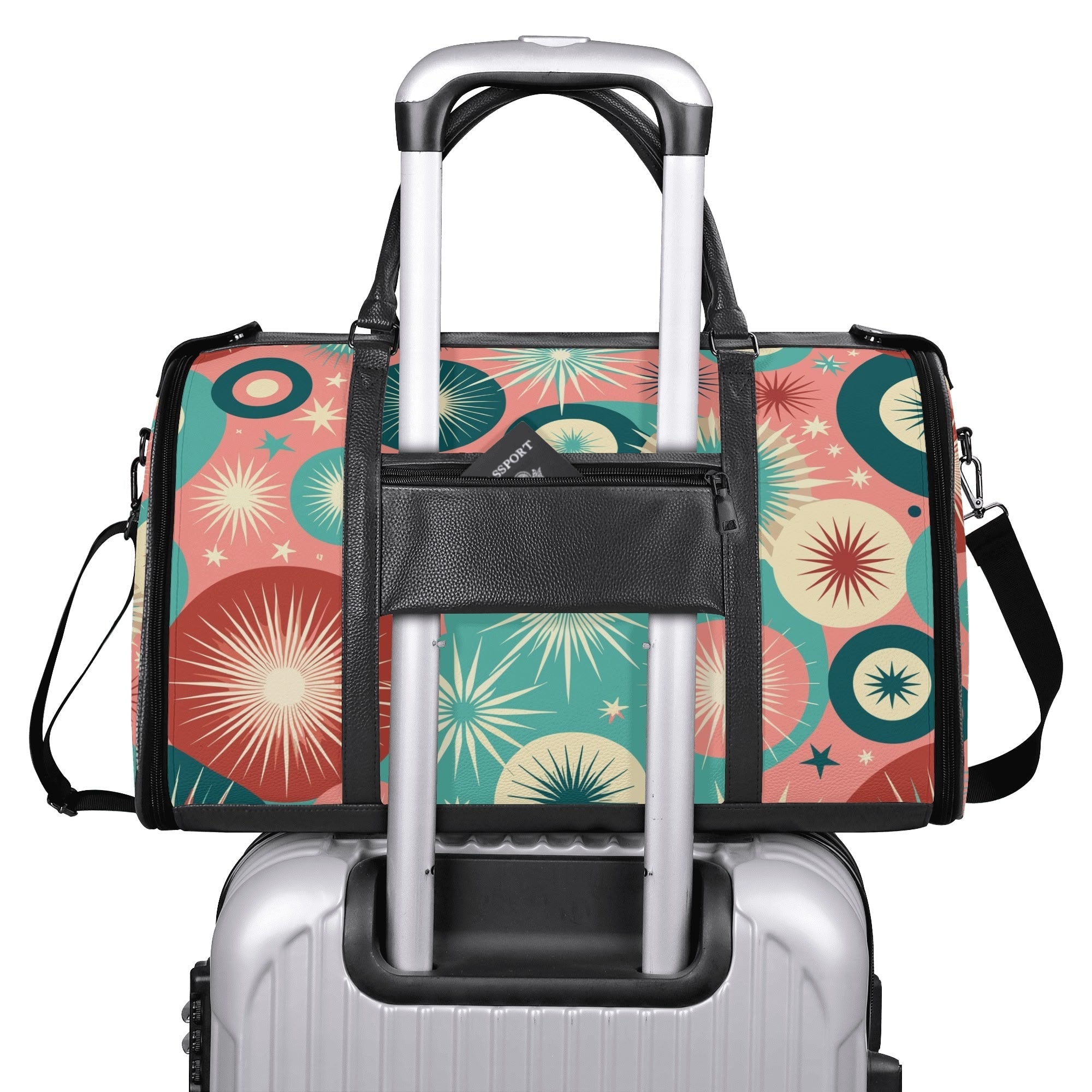 Kate McEnroe New York Kitschy Poodle Retro Mid Century Modern Weekender Bag, 50s Kitsch Atomic Starburst Travel DuffelDuffel BagsW1KV2LMN - 1