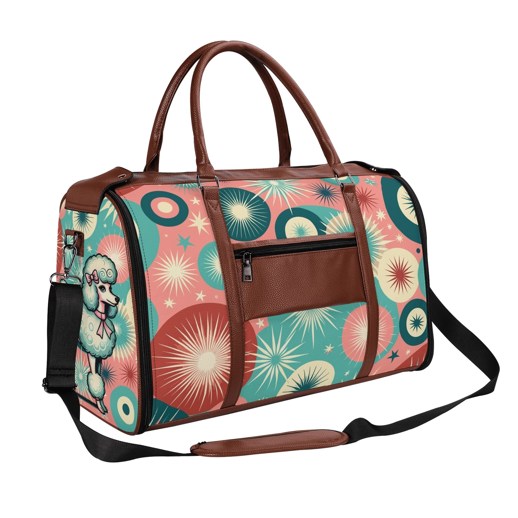 Kate McEnroe New York Kitschy Poodle Retro Mid Century Modern Weekender Bag, 50s Kitsch Atomic Starburst Travel DuffelDuffel BagsW1KV2LMN - 1