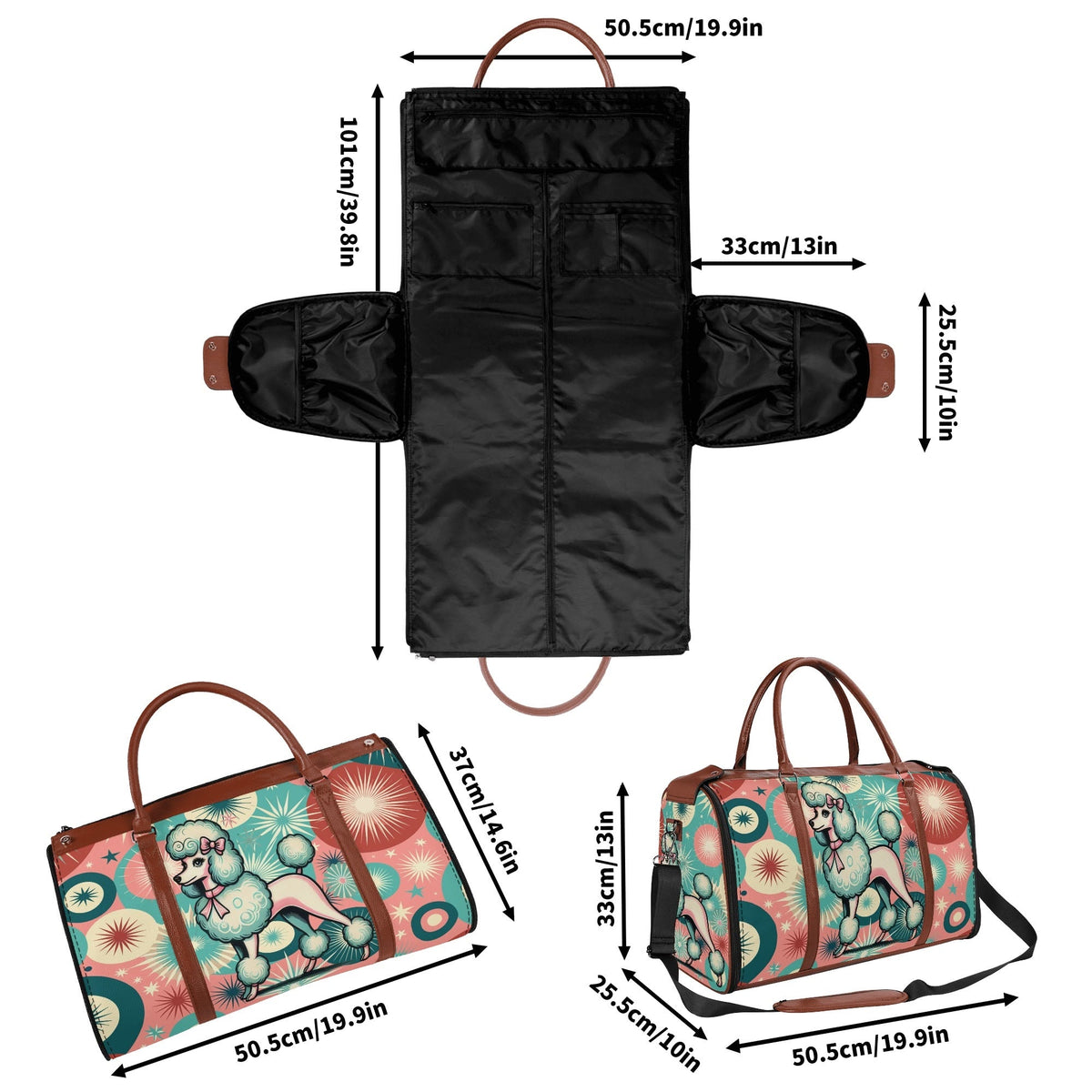Kate McEnroe New York Kitschy Poodle Retro Mid Century Modern Weekender Bag, 50s Kitsch Atomic Starburst Travel DuffelDuffel BagsW1KV2LMN - 1