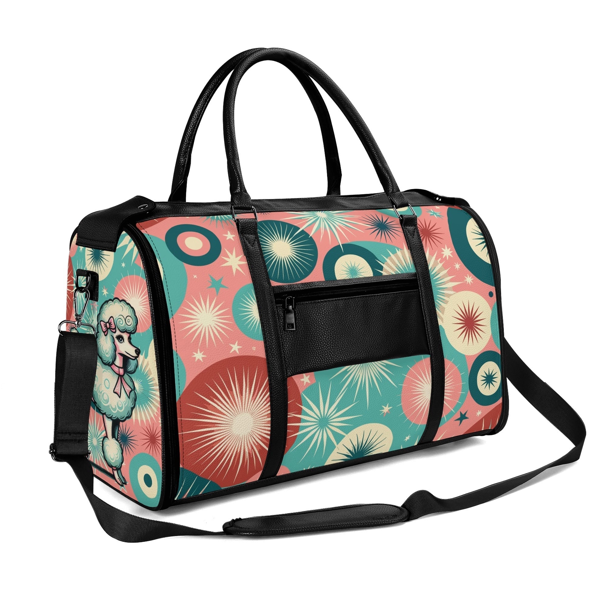 Kate McEnroe New York Kitschy Poodle Retro Mid Century Modern Weekender Bag, 50s Kitsch Atomic Starburst Travel DuffelDuffel BagsW1KV2LMN - 2