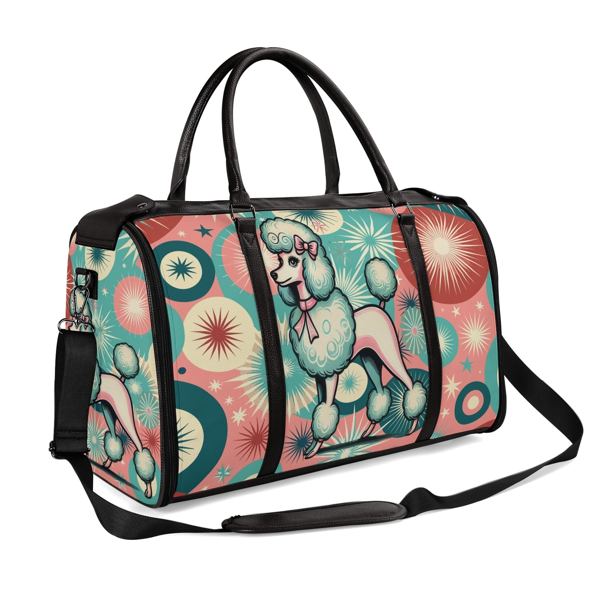 Kate McEnroe New York Kitschy Poodle Retro Mid Century Modern Weekender Bag, 50s Kitsch Atomic Starburst Travel DuffelDuffel BagsW1KV2LMN - 2